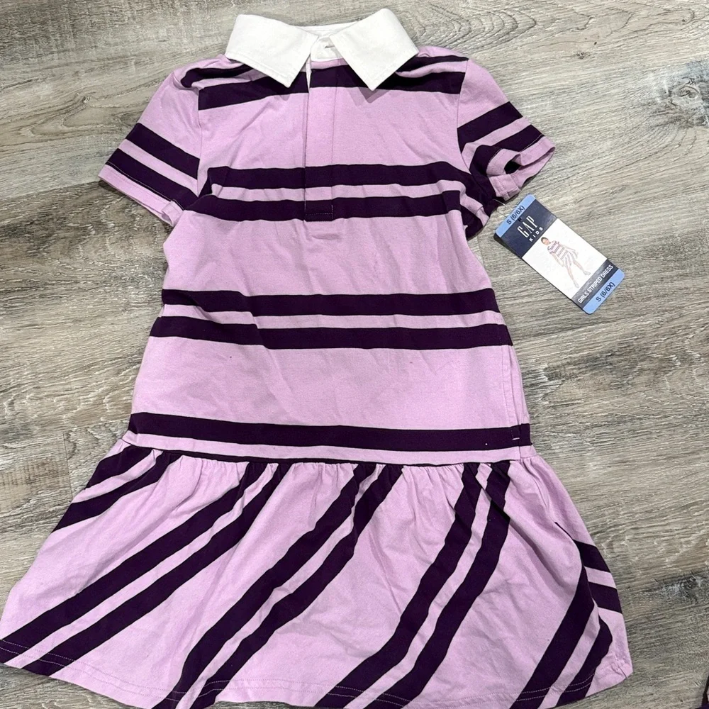 NWT GAP Striped Purple and White Kids Dress sz  6/6x